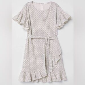 H&M Faux Wrap 100% Cotton mini dress, beige patterned women’s size 6